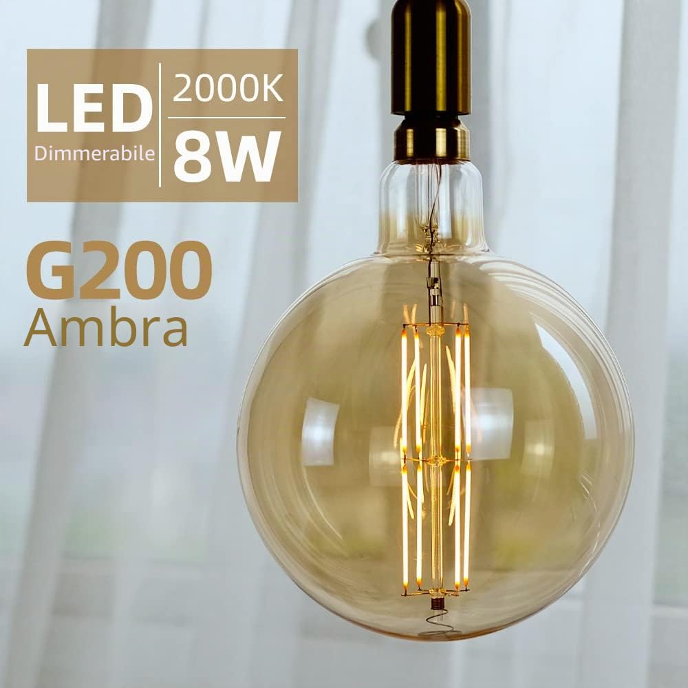 Lampadine a led antiche Lampadina decorativa gigante 8W Dimmerabile E27 Base 220 / 240V 600Lumens Super Giallo Caldo (G200)