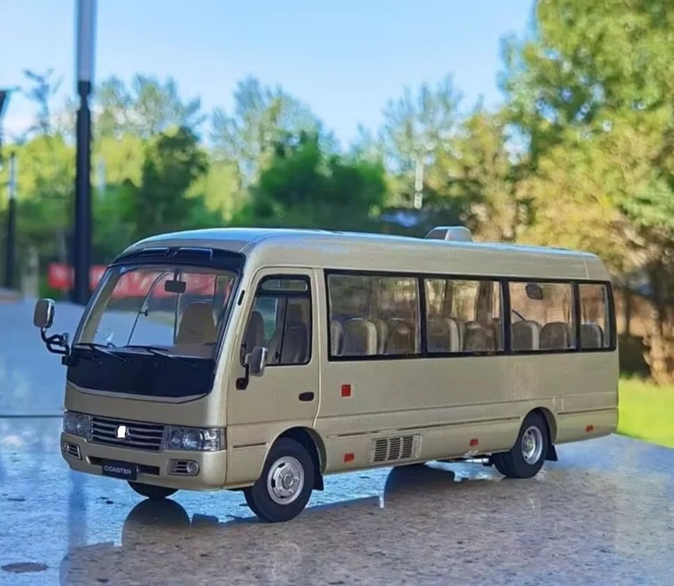 Image of 1.24 Scale Toyo ta Coaster Bus Exclusive Alloy Metal Pull Back Die-cast Model with Sound Light Mini Auto Toy for Kids Metal Model Toy with Sound and Light. (1.24 Scale -Golden)