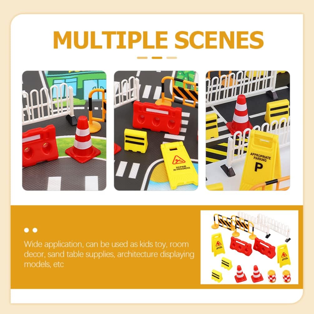 Toddmomy 14pcs Traffic Construction Signs for Kids, Miniature Traffic Cones Street Warning Toy for Children Construction Safety Education Plaything