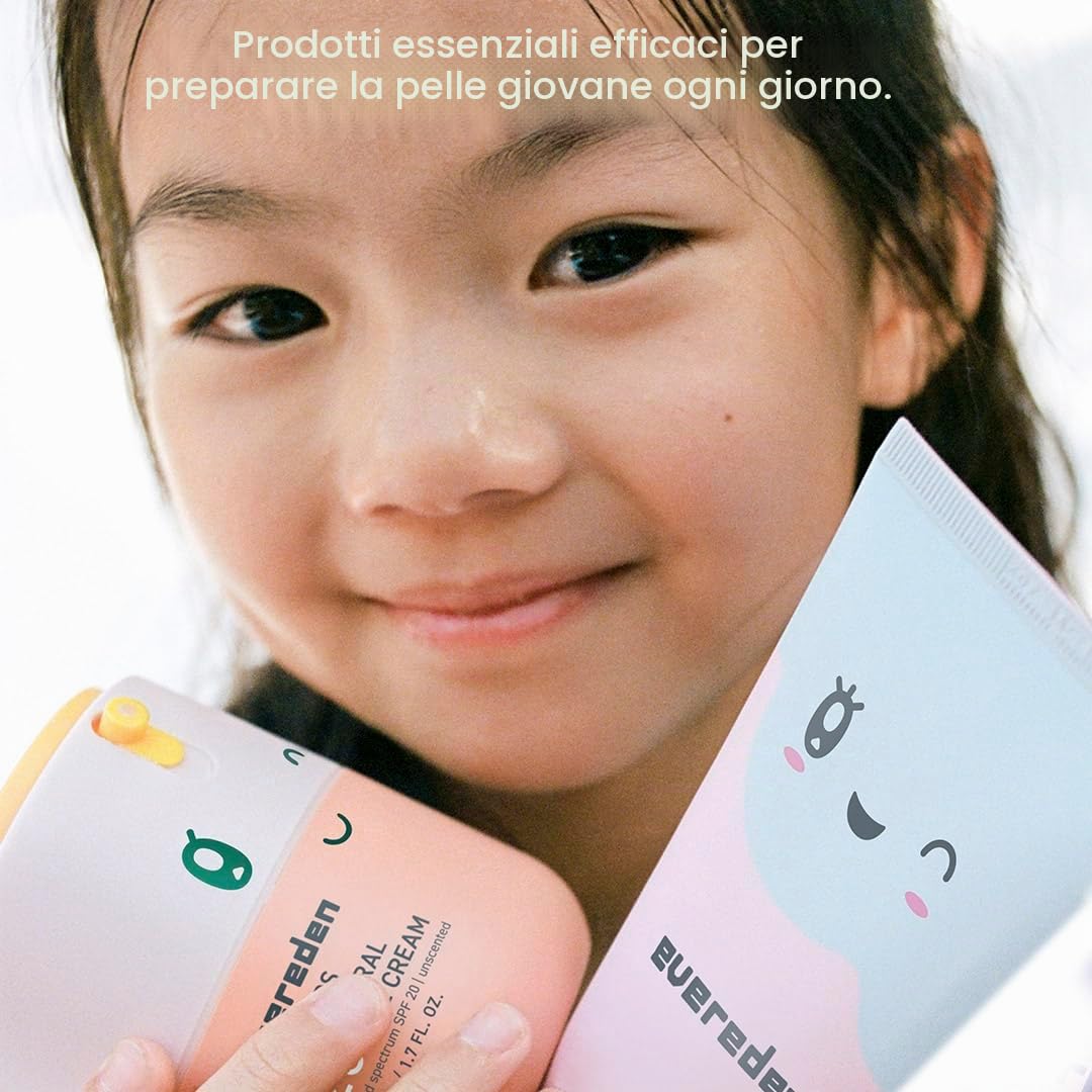 Kids Happy Morning DUO: set per la cura della pelle pulita e vegana per bambini, detergente viso a nuvola per la cura della pelle + crema viso minerale SPF 20, atossica, non comedogenica, divertente