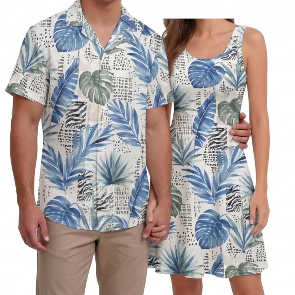 Hawaii Matching Couple Outfits Husband and Wife Clothing Fashionable Mens Casual Shirts Hawaii Dress with Soft Fabric