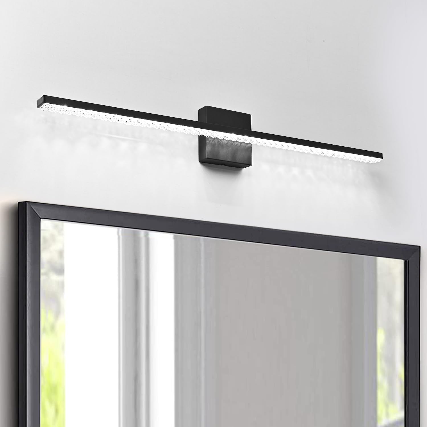 ZHUOER Modern Black Vanity Light 31.5inch 16W LED Black Bathroom Light Fixture Over Mirror Wall Lights for Bathroom (White Light 6000K)