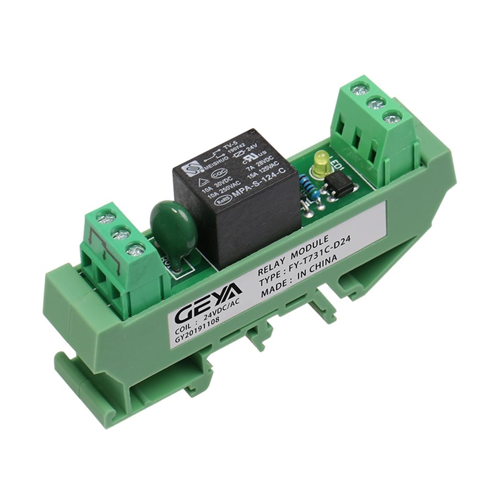 Placa de relé 1 canal, carril Din, 5V, 12V, 24V, 48V, 110V, 230V, módulo con interfaz, electromagnético NPN PNP(FY-T731-48VACDC)