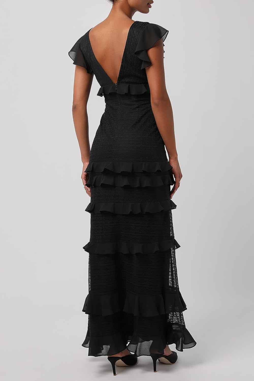 Lulus Womens Nyra Lace Ruffle Maxi Dress - Image 2