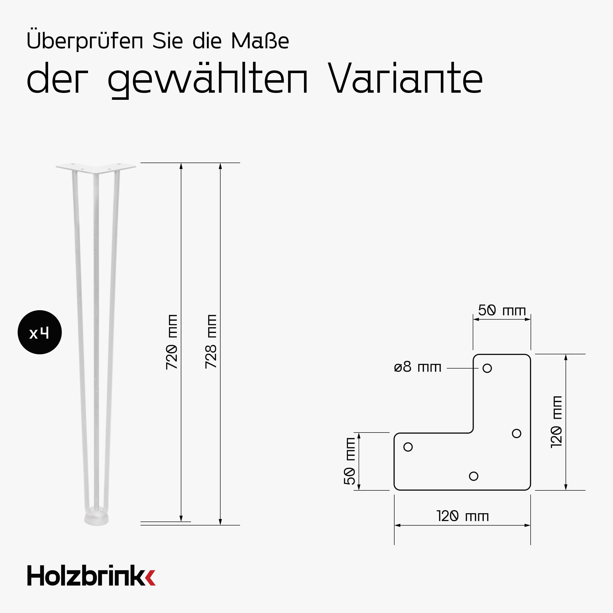 HOLZBRINK - Tischbeine aus Metall | Möbelfüße | Schreibtischbeine | Metallfüße | Perfekt für Zu Hause und Büro | Esstischbeine | HLT-13A-72-9016