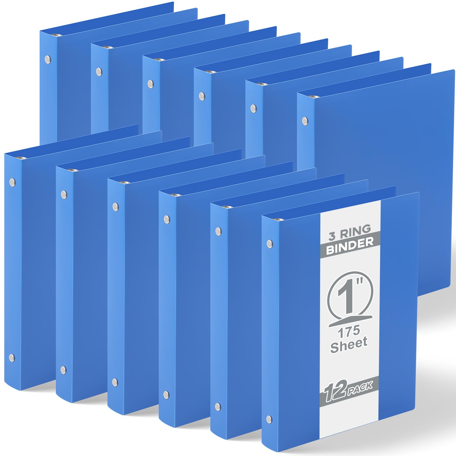 Henoyso 12 Pcs 1 Inch Mini 3 Ring Binders Fits 5.5" x 8.5" Paper, Holds(Capacity 200 Sheets), Plastic Flexible Three Round Rings Small Blue A5 Binders