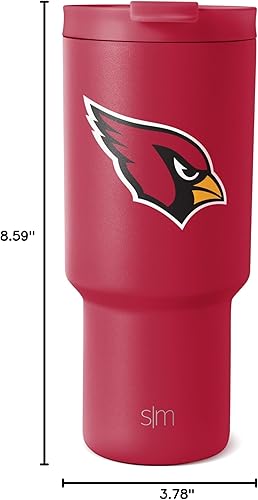 Miniatura 5 de Simple Modern Vaso de Arizona Cardinals con licencia oficial de la NFL de 30 onzas con tapa abatible y pajillas, vaso aislado de acero inoxidable,