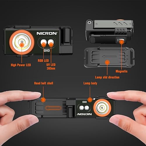 Miniatura 3 de NICRON D10 Linterna EDC Recargable, 500 Lúmenes, 3 Fuentes, Linterna Compacta de Bolsillo RGB con Tira de Lámpara de Cabeza, Base Magnética para