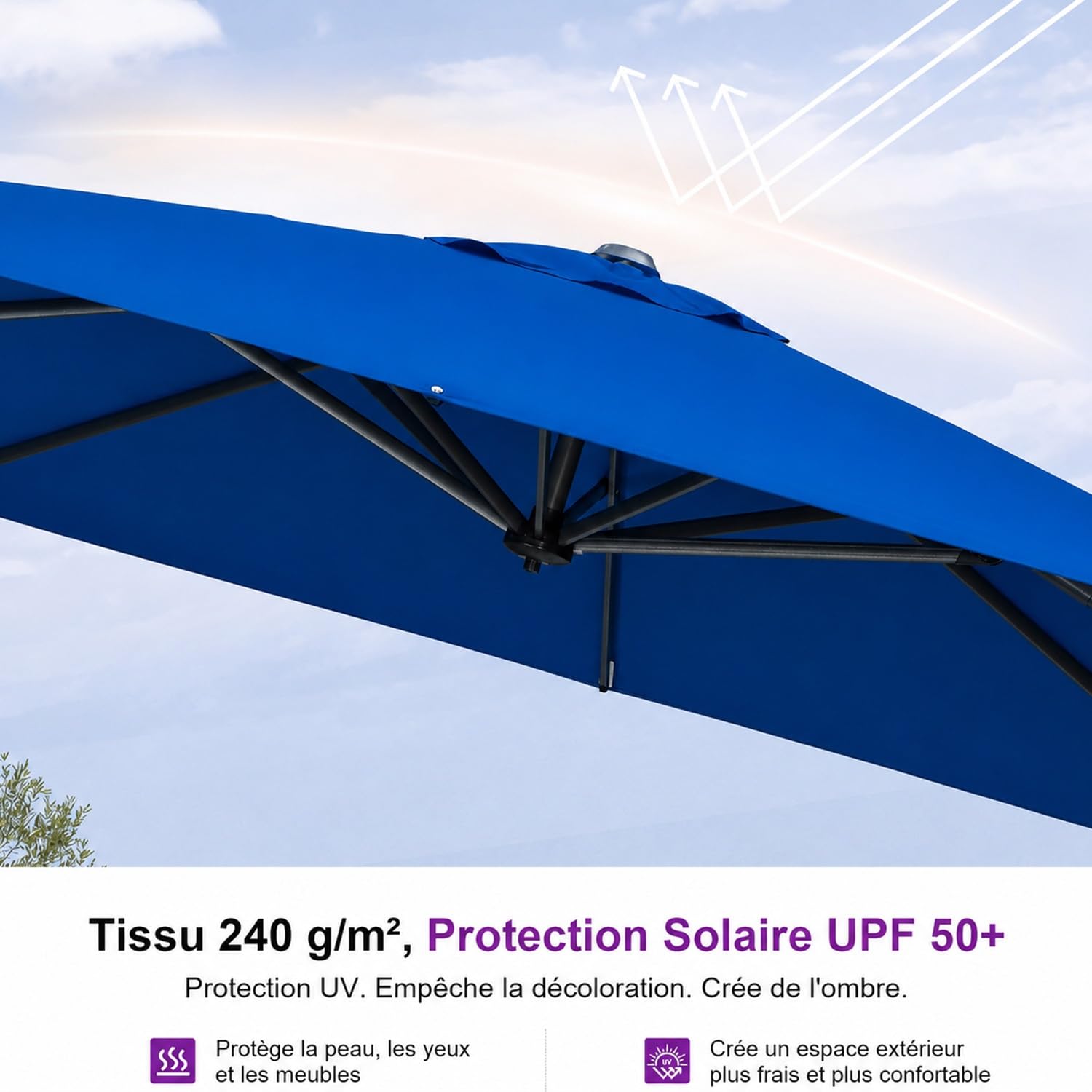 Wymienne Poszycie na Parasol Ogrodowy 8 Ramion Kwadratowy Prostokątny, Czasza Poliester 240g Wodoodporna Ochrona UV na Taras (Tylko Poszycie)