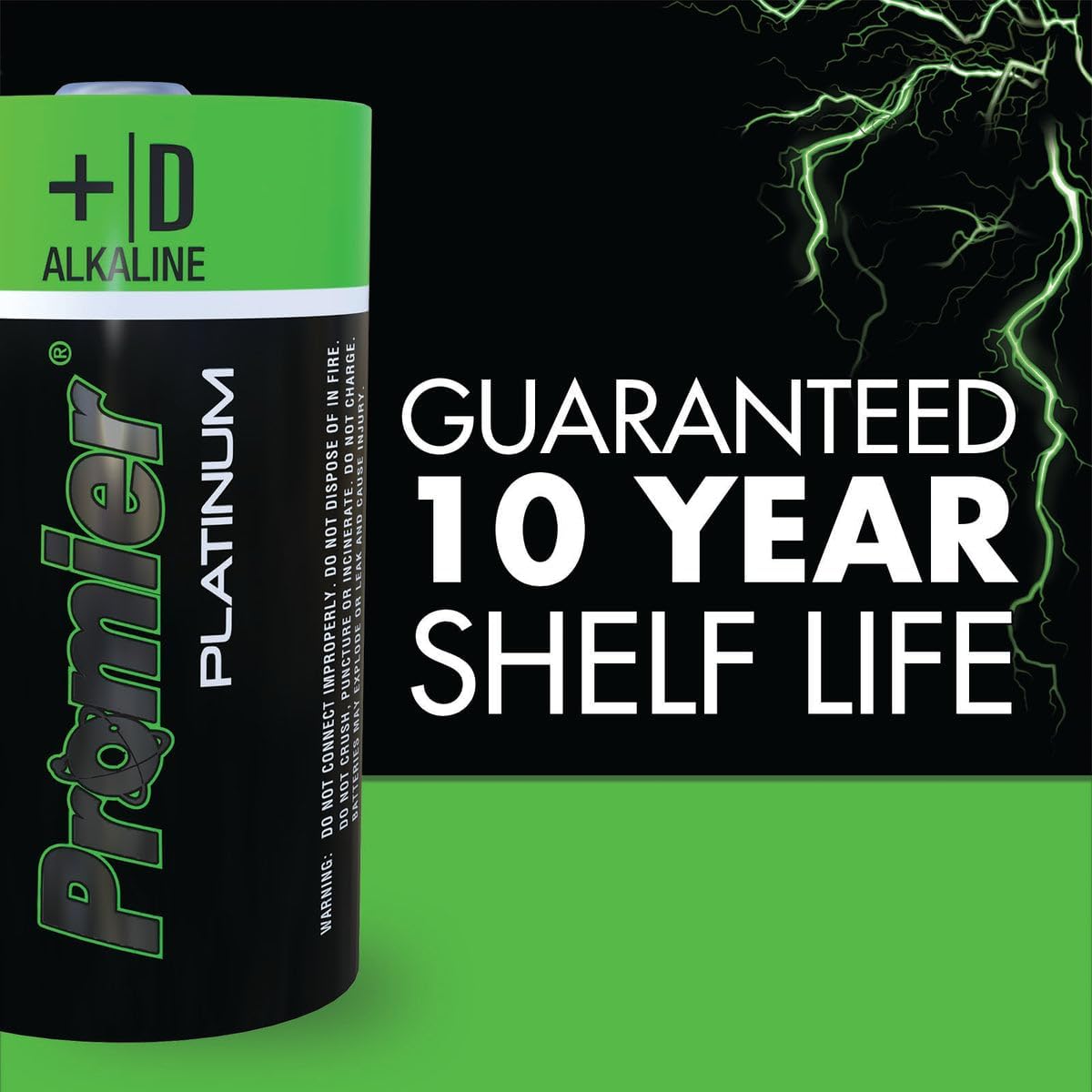 Promier Premium D Alkaline Battery 2 Pack | Long-Lasting 1.5V Power | 10 Year Guaranteed Storage Life & Leakage Protection | Mercury-Free Energy for Large Flashlights, Radios & Toys