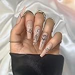 BABALAL Long Press on Nails Matte Nude Glue on Nails Abstract Fake Nails Coffin Nail Art Tips for Women and Girls