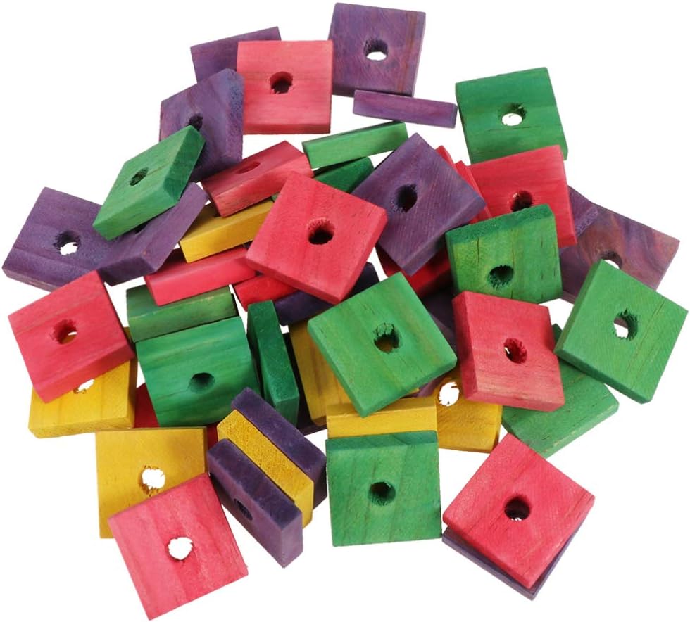 Parrot Toys 100 Pcs Wooden Blocks Bird Chewing Toy Beak Trim Parrot Foot Craft Cage Part Toy Mini Wood Chip Charms for DIY Playing…