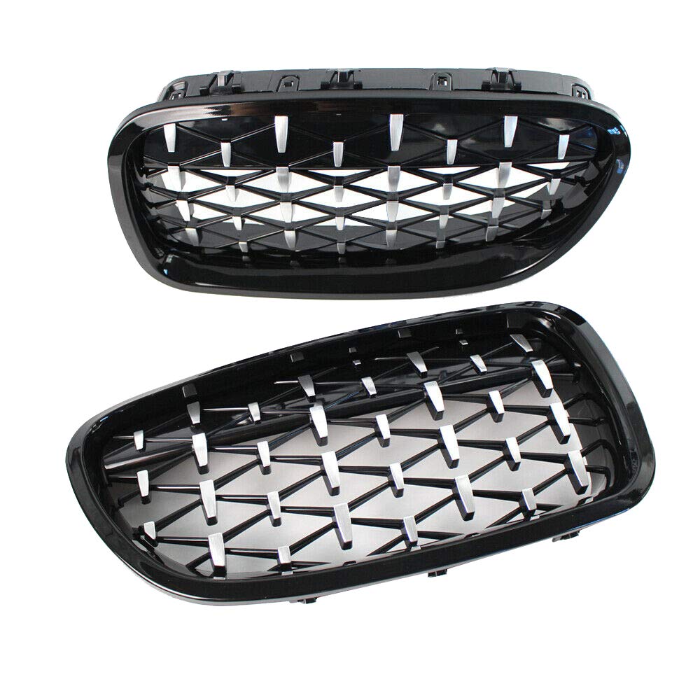 Per Berlina 2010-2016 F10 F11 F18 Paraurti anteriore per rene Twin FIns Grille Serie 5 520i 520d 525d 525i 530d 535i 550i-Diamante nero lucido(paio)