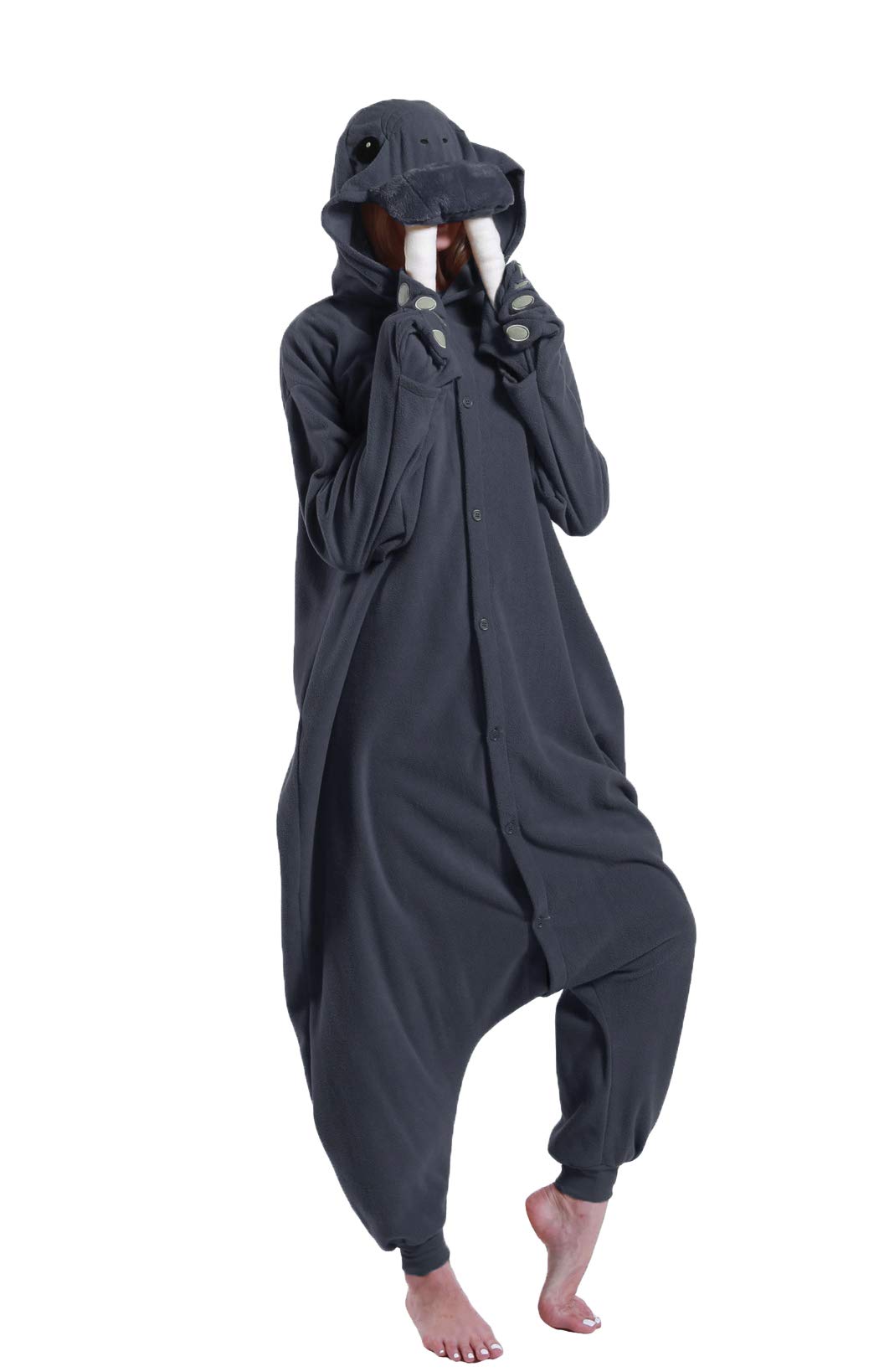 dressfan Unisex Adult Grey Walrus Onesie Pajamas Costume Animal Halloween Carnival Costumes One Piece Pajamas for Women,Grey,XL - Image 2