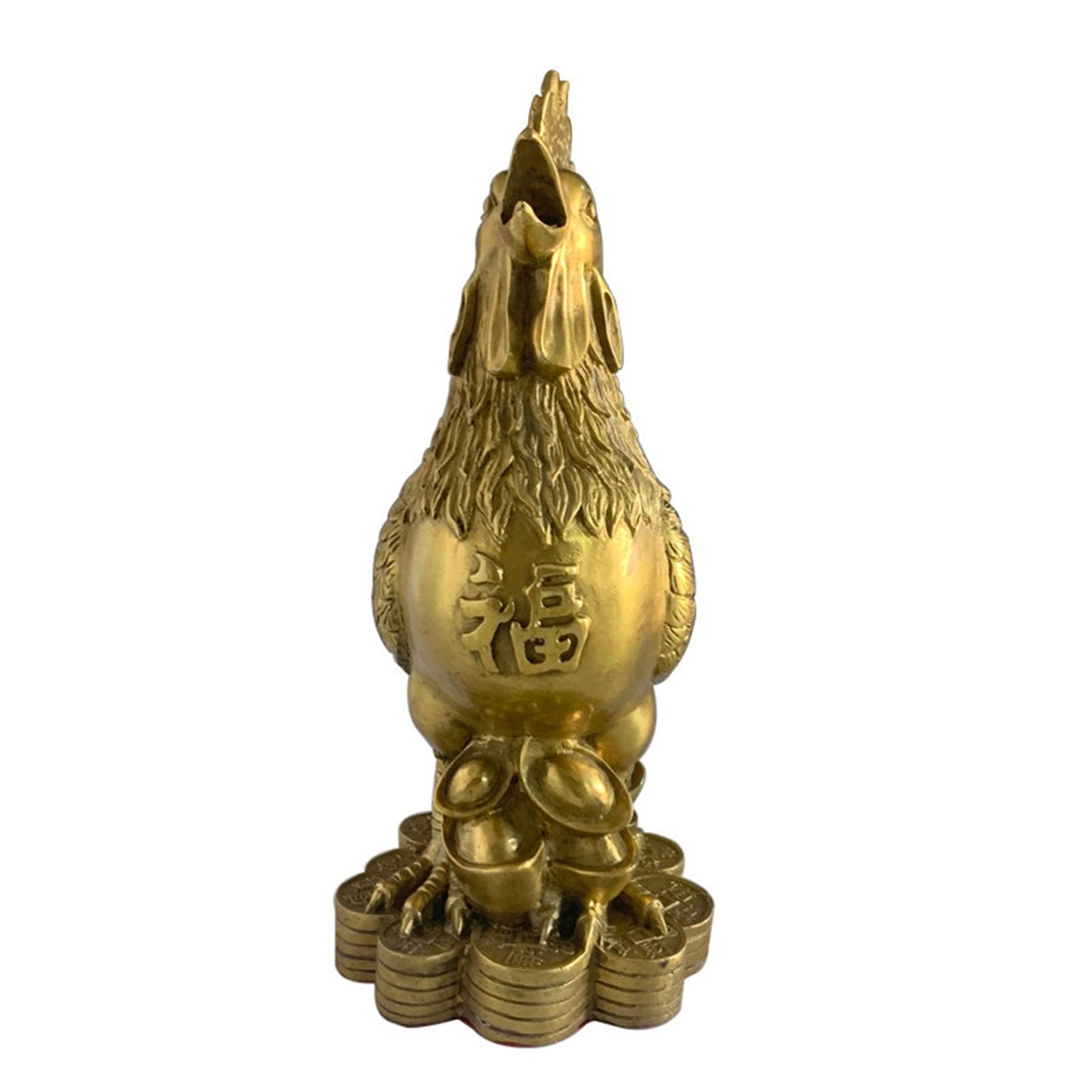 Posąg koguta Feng Shui ze złotego mosiądzu, pomyślne zwierzę | Ozdoba na monety, pieniądze, dekoracje do domu, rzeźba z chińskiego zodiaku, kolekcja prezentów, atrakcja bogactwa