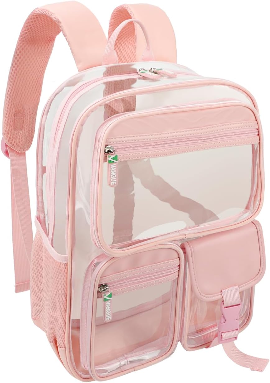 Vangue Clear Backpack Stadium Approved Heavy Duty Clear Bookbag with Padded Straps for Sport Events