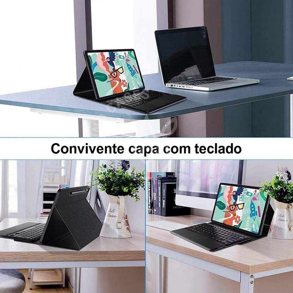 Capa Smart Case Com Teclado – Teclado ABNT2 com Touchpad, Conexão Bluetooth, Capa Magnética Suporte, Couro PU (Preto) - Compativel com Xiaomi Pad 7/7 Pro