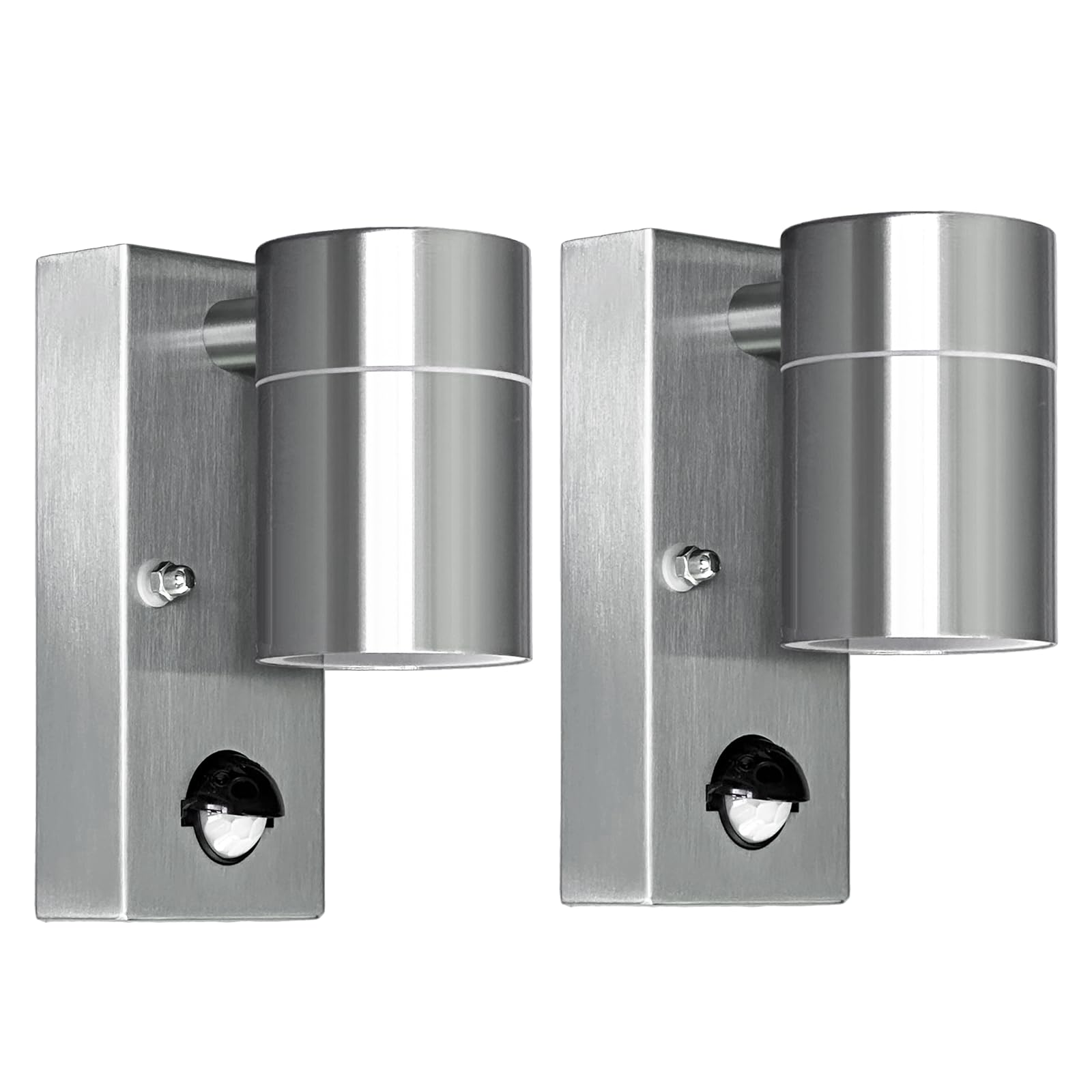 Kerry Outdoor Motion Sensor Wall Lights, Downward Outside Lighting Mains Powered, IP44 Silver Stainless Steel Downlight, Exterior PIR Detector Security Fixture for Front Door, Porch, Garden - 2 Pack