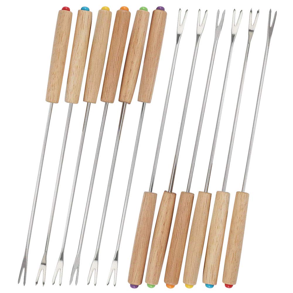 Forchette da fonduta 12 pezzi acciaio inossidabile legno 24cm