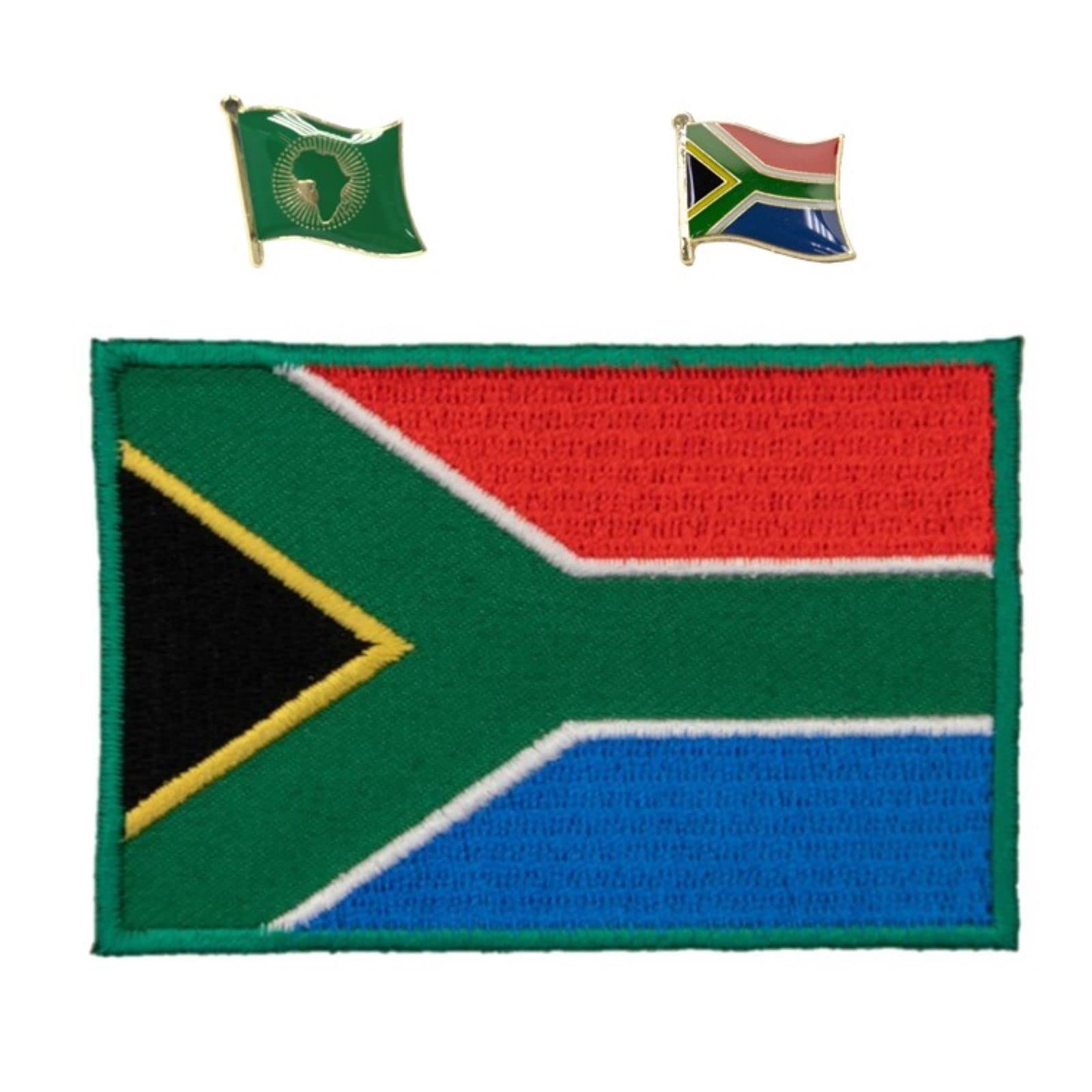 A-ONE 3 PCS Pack- South Africa Flag Patch and Lapel Pin+African Union Metal Pin, National Flag Patch and Pin, Patriotic Badge, Backpack Patch, Vintage Patch, Iron on Sew on Brooch NO.080A+404P