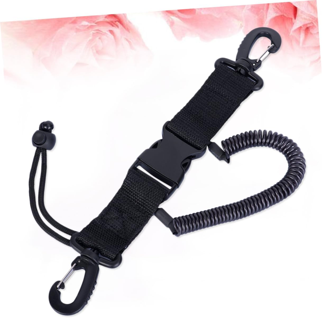 High Strength Coiled Lanyard for Camera and Underwater Tools, Black Plastic | Elastic Quick Release Feature, Rust Resistant Finish, Scuba Gear Use, Compact Safety Tether for Diving