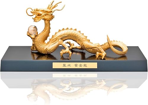 Hecho en Japón, gran suerte, dragón dorado Feng Shui, con una bola de cristal para hacer realidad el deseo, figura de dragón, artesanía tradicional