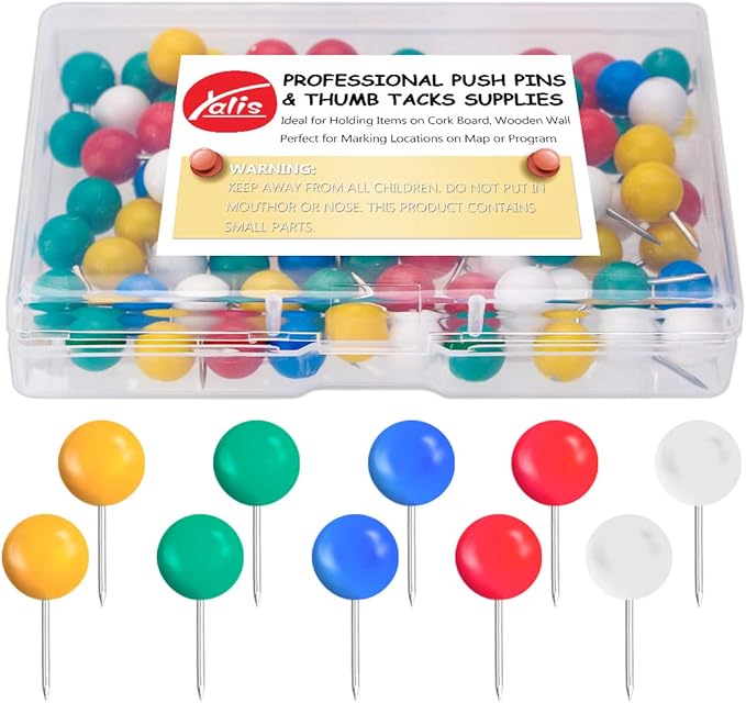 Yalis Push Pins 2/5Inch Large Map Tacks Multicolored