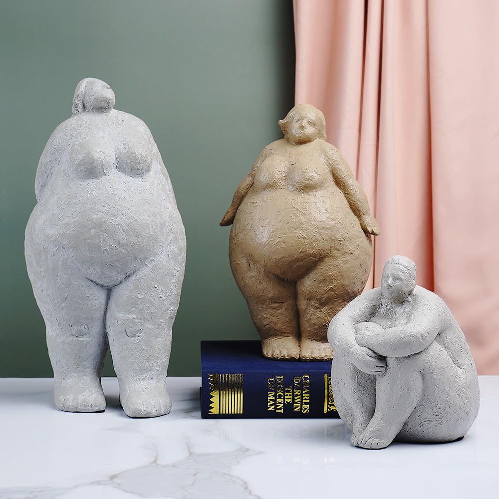 Estatua de Mujer Gorda, Yoga, Adornos de Resina, Figura Decorativa - Abrazo Sentado