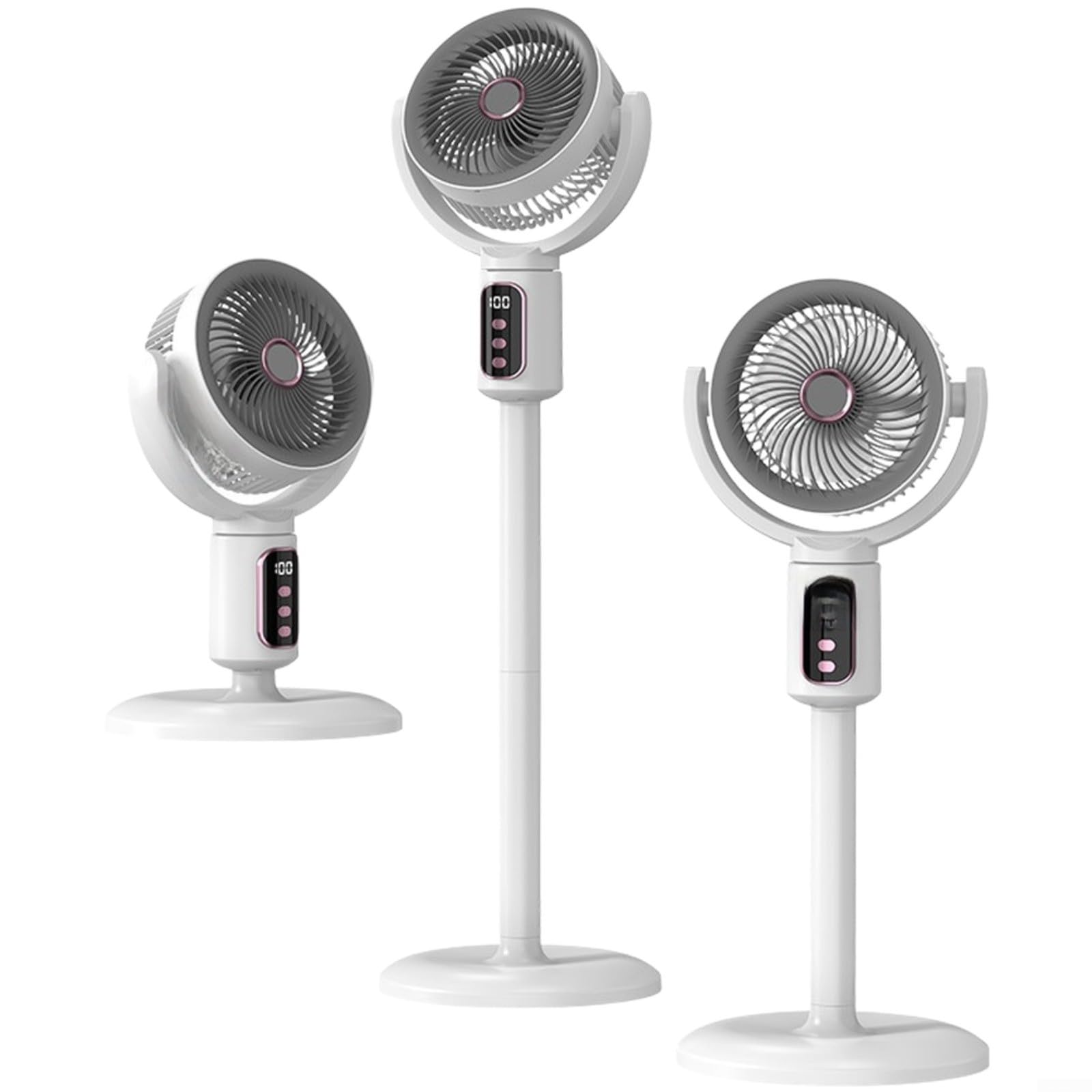 1 Packung USB wiederaufladbarer luftzirkulierender Bodenventilator mit Fernbedienung, leiser bürstenloser Motor, 90° vertikale Oszillation für Zuhause, Büro, Schlafzimmer, weißer Kunststoff