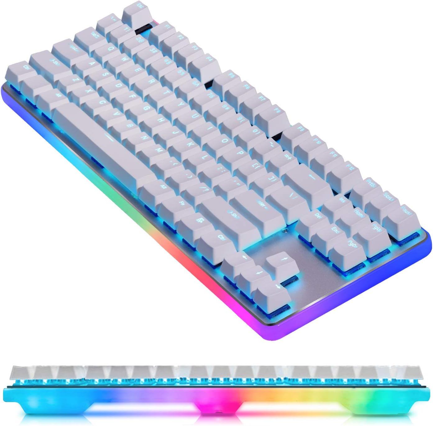 Illuminated Mechanical Gaming Keyboard - 87Key TKL Cherry MX Blue - Tactile & Clicky - 360 Degree LED Backlit for FPS LOL Wow (QWERTY Layout)