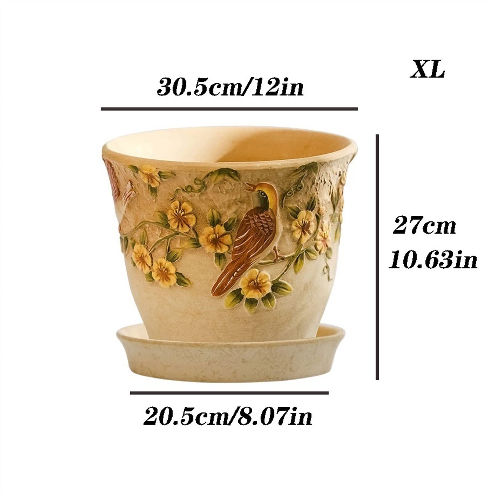 Doniczka kwiatowa Ceramiczna doniczka z tacą kreatywna ulga ręcznie malowana doniczka w stylu retro duża doniczka z otworem spustowym taca Doniczki na Rośliny (Size : XL)