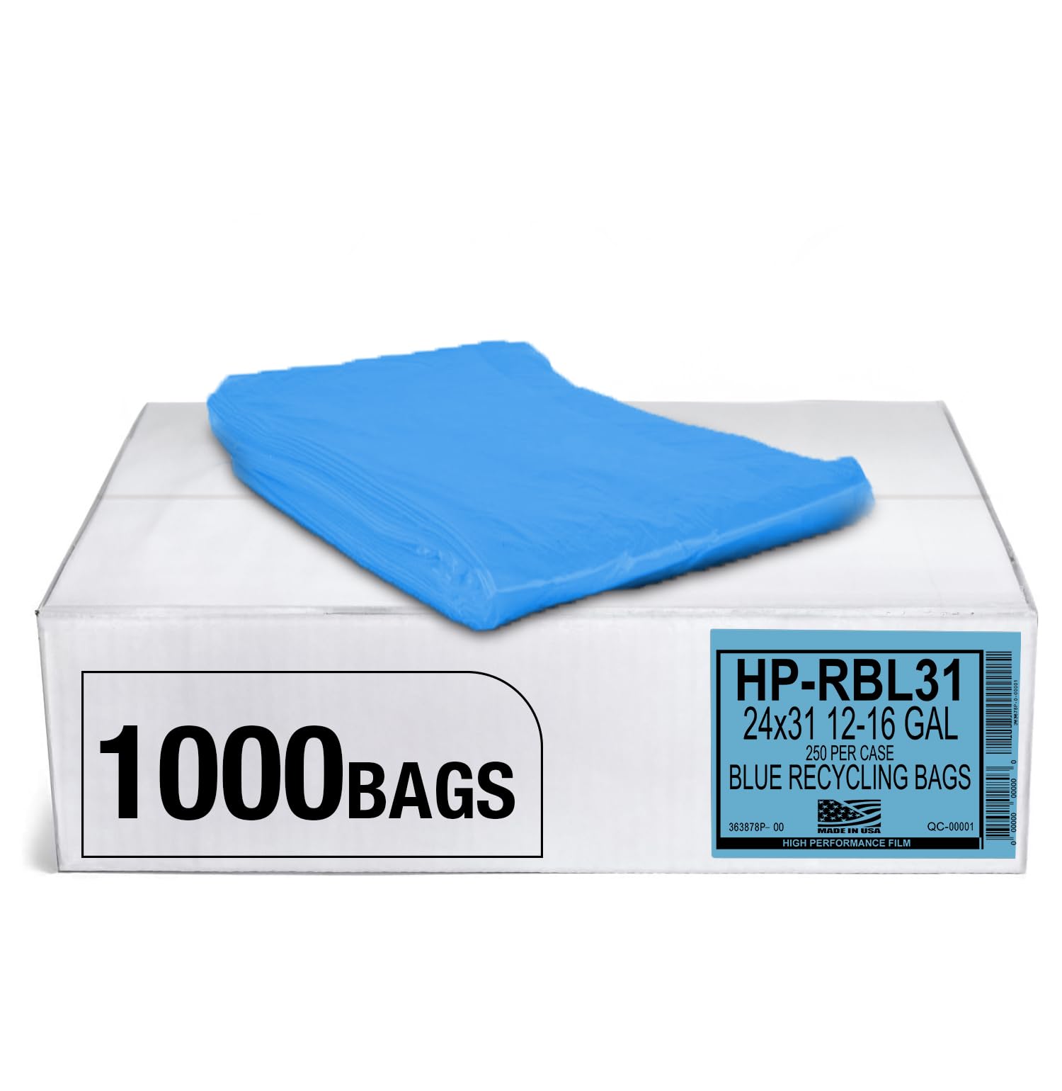 Aluf Plastics 12-16 Gallon 1.2 MIL (eq) Blue Industrial Strength Trash Bags - 24" x 31" - Pack of 1000 - for Industrial, Home, & Recycling