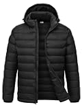 Men's Lightweight Water-Resistant Hooded Puffer Jacket Insulated Winter Coat with Detachable Hood for Snow Ski