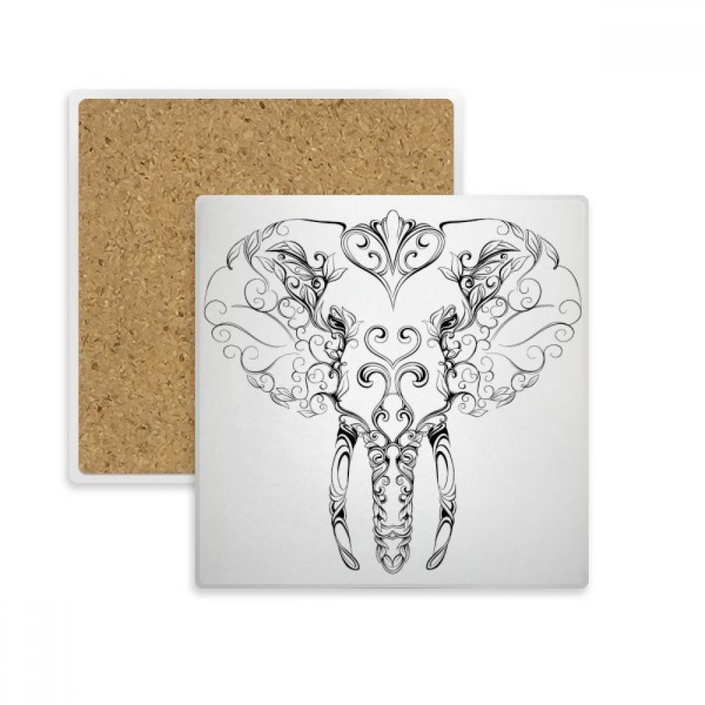 Dessous de verre carré animal éléphant en pierre poreuse absorbante pour tasse et verre
