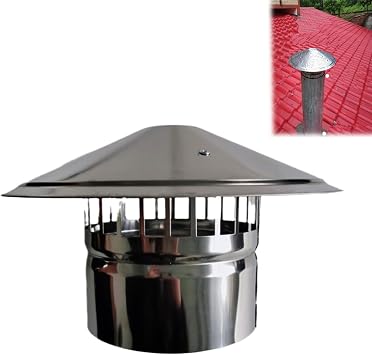 Chimney Cowl Stainless Steel Roof Cowl Ducting Flue Liner Ventilation Pipe Rain Hat Chimney Pot Roof Cowl Rain Cover Umbrella Shape,150mm/5.9in