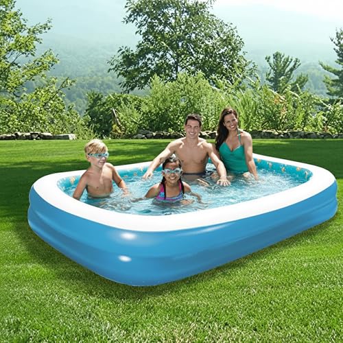 Image of NHR 8.7Ft Inflatable Swimming Pool for Kids & Adults (262x175x51cm) with Electric Air Pump, 778L Capacity Large Rectangular Family Blow Up Pool for Garden Backyard Lawn Splash Fun, Ages 3 Years+