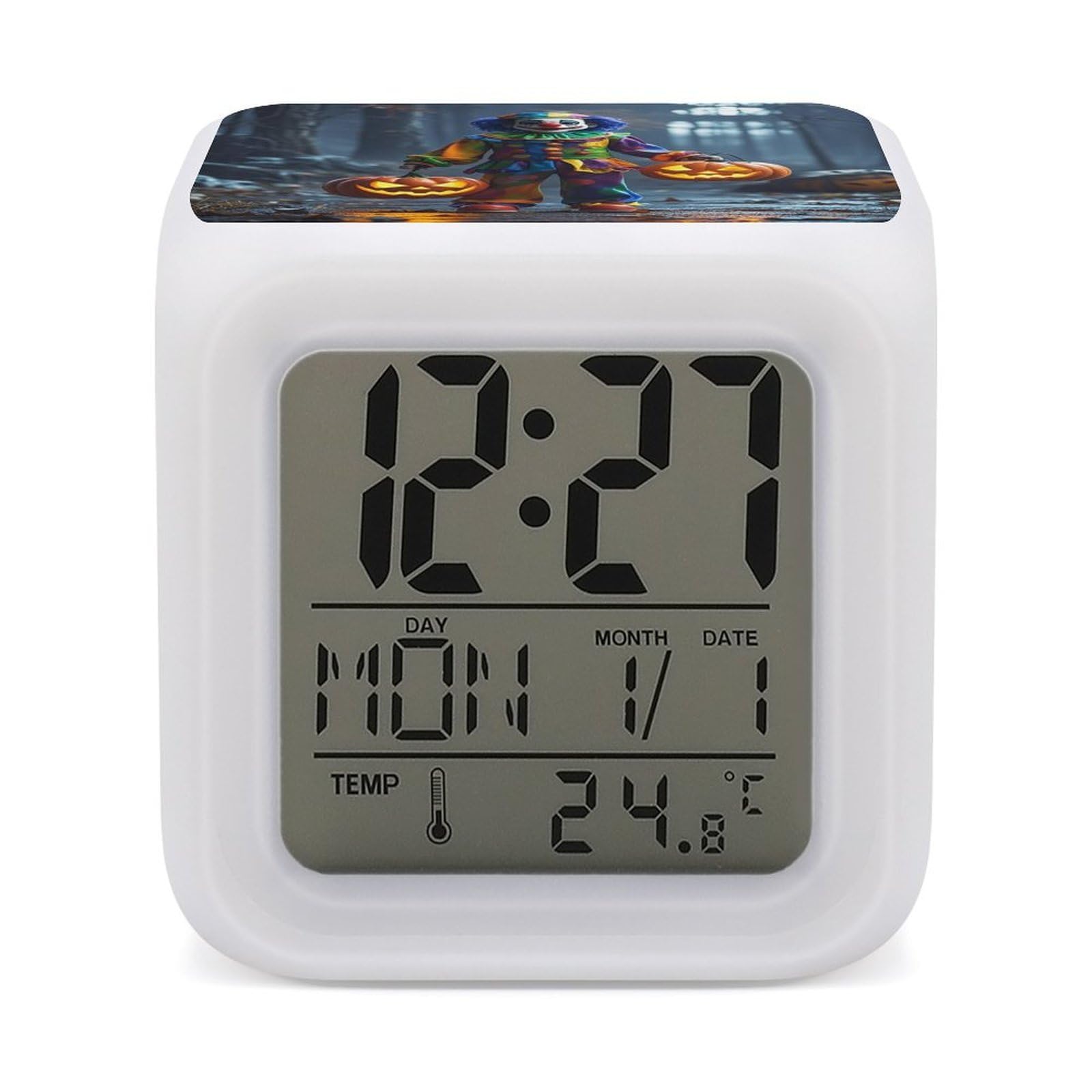 VstaDank Clown Night Alarm Clock with 7 Color Changing Night Light Date Temp Display Wake Clocks LED Display Digital Clock Electric Desk Clocks for Living Office Bedroom Decor
