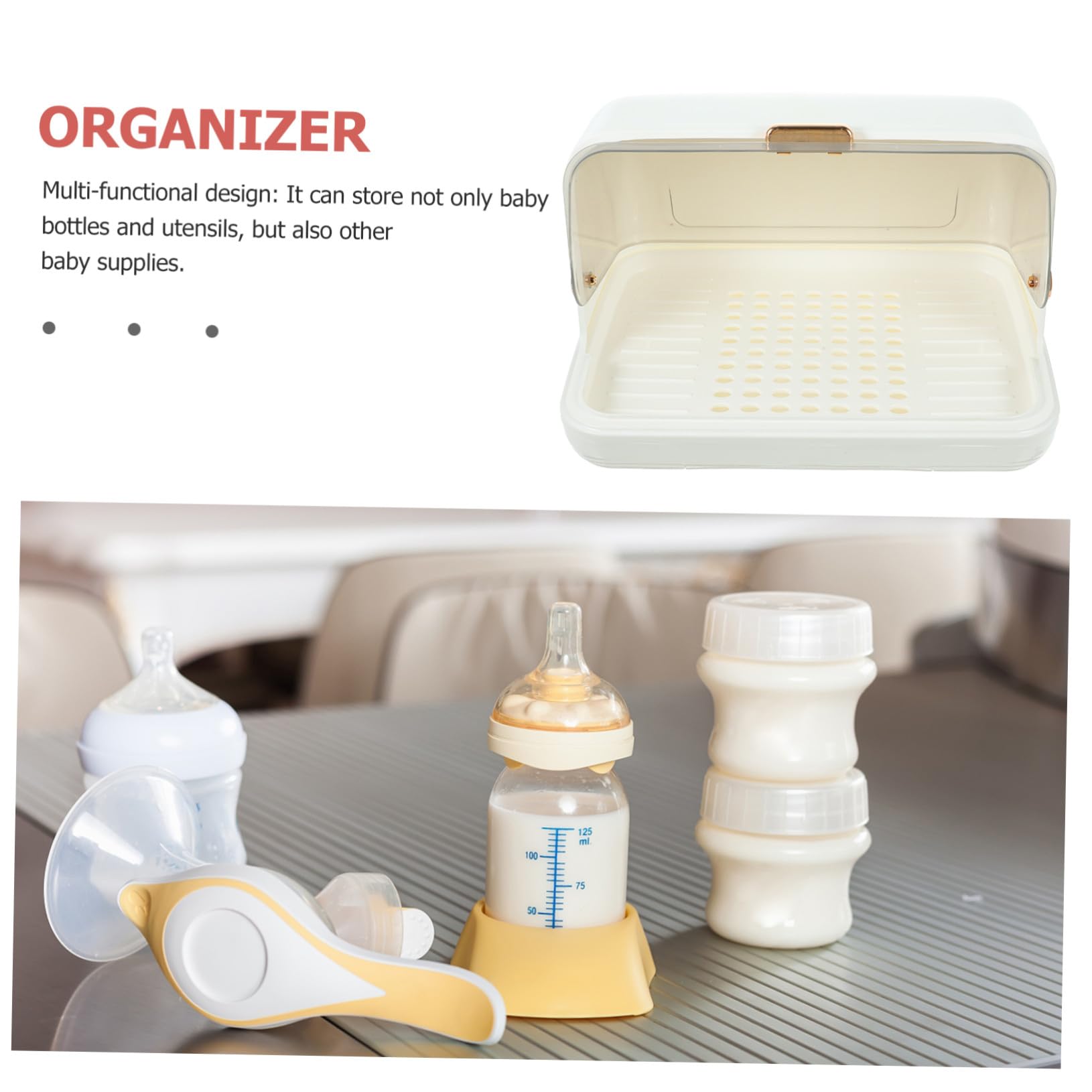 Organizador de Biberones Material PP Blanco y Diseño Sencillo y Elegante Escurridor de Platos Función de Drenaje y Protección contra Polvo para Cocina