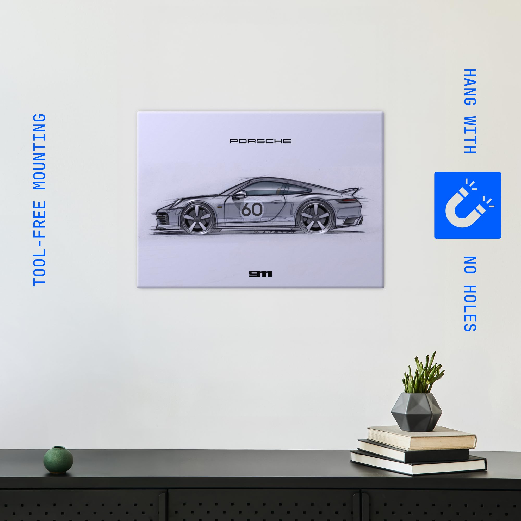 Displate Metall poster Porsche 911 Sketch Größe M | Bild Plakate für Schlafzimmer Dekor, Geschenke. Magnetische Befestigung Wandposter, Wanddeko. Metall Wandkunst.