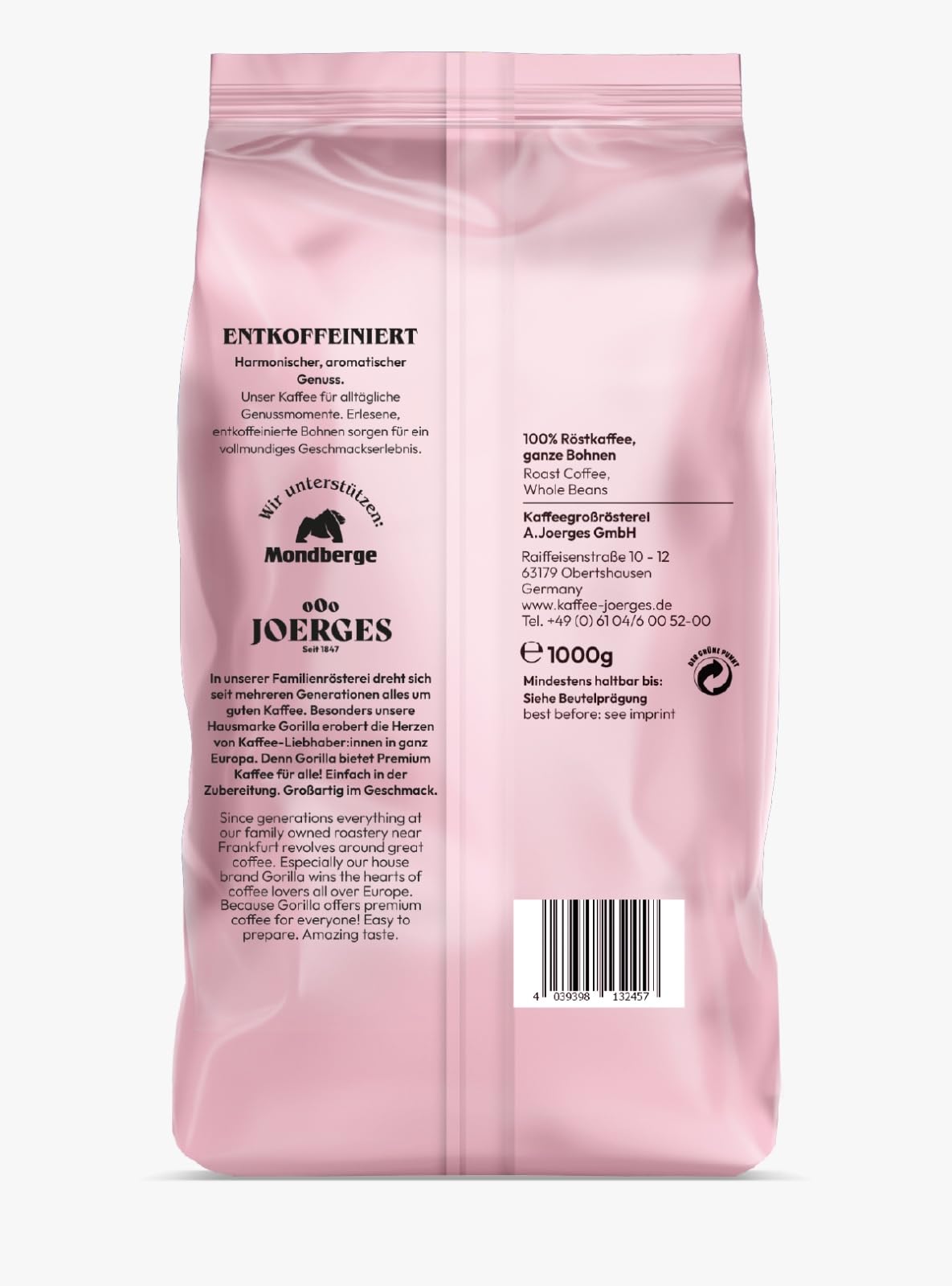 GORILLA Espresso 1000g entkoffeiniert, ganze Bohne