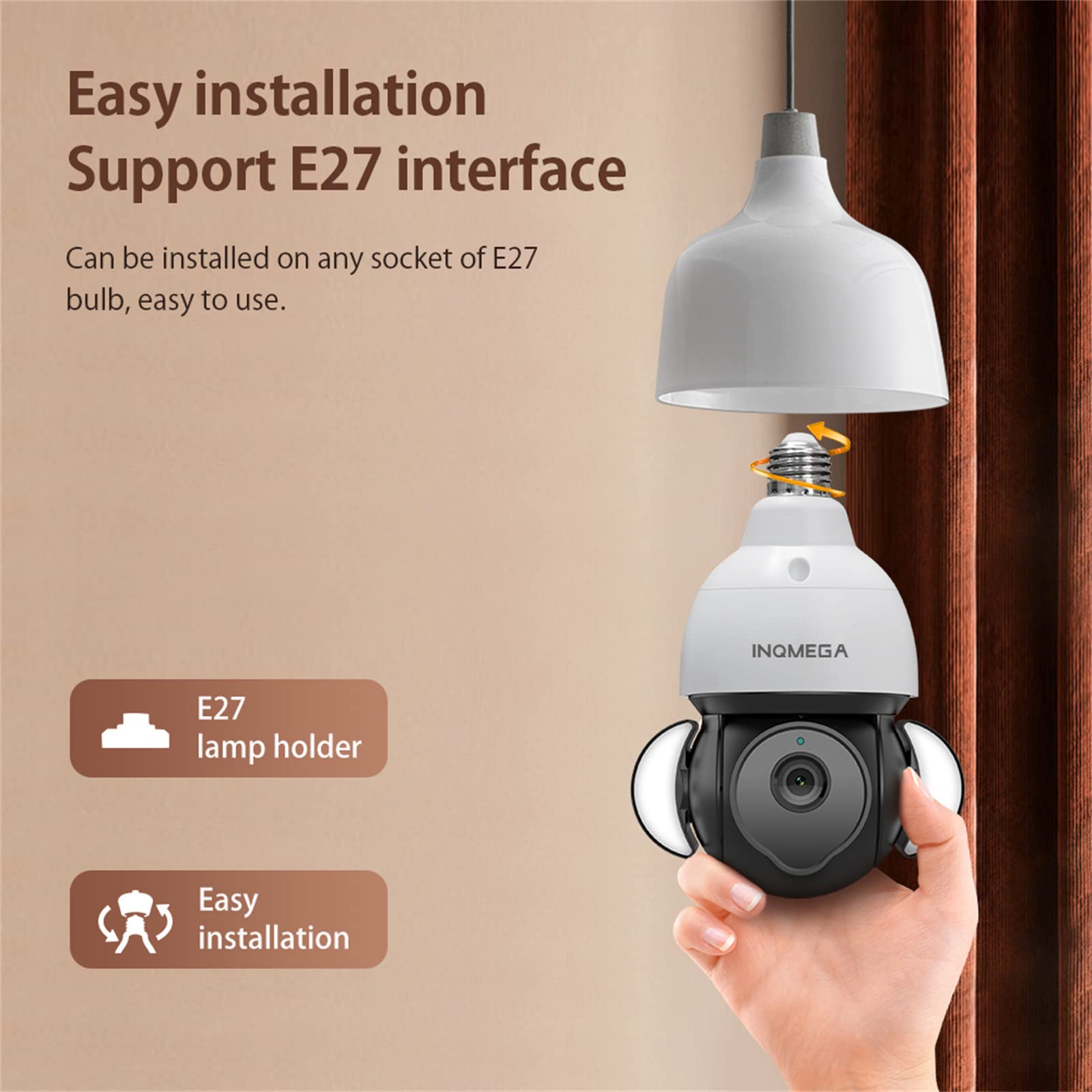 Ampoule De Caméra De Sécurité Tuya, Caméra Wifi 5MP HD PTZ Avec Vision Nocturne Pleine Lumière Suivi Automatique De Conversation Bidirectionnelle Pour Vidéosurveillance Intérieure