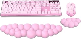 Cloud Keyboard Wrist Rest, Soft Leather Memory Foam Cloud Wrist Rest for Computer Keyboard & Mouse, Ergonomic Wrist Support/Cushion for Gaming, Office,Computer, Laptop, Easy Typing, Pain Relief, Pink