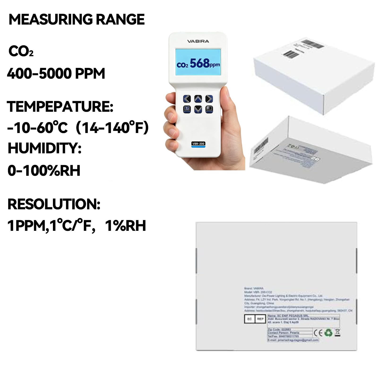 Misuratore di CO2 Data Logger NDIR Sensor. Misuratore di temperatura, umidità, VPD