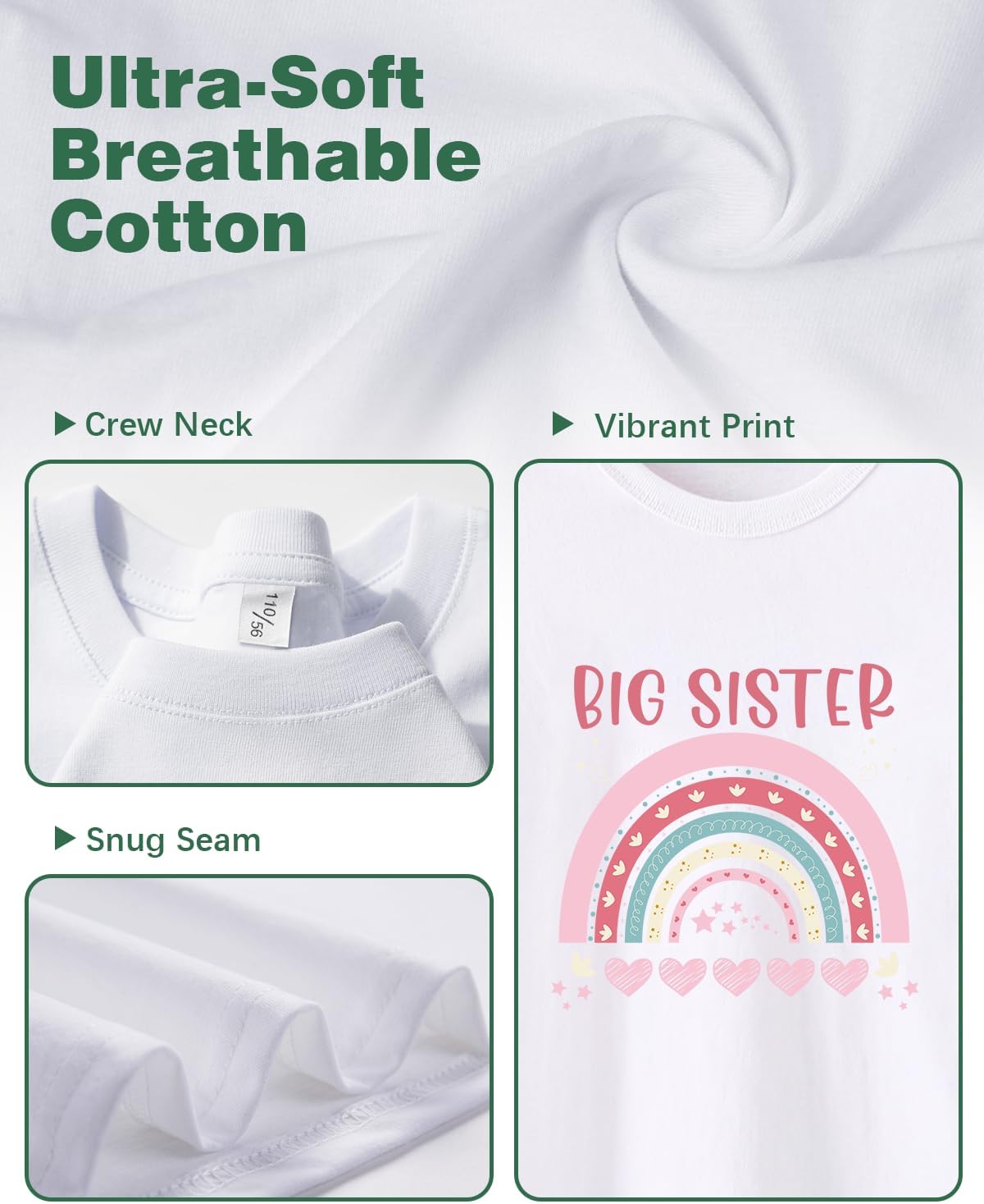 Habudda Big Sister Shirts for Girls Gifts Promoted to Big Sister Announcement Shirt Toddler 2-8T Short Sleeve Cotton T-Shirt - Image 6