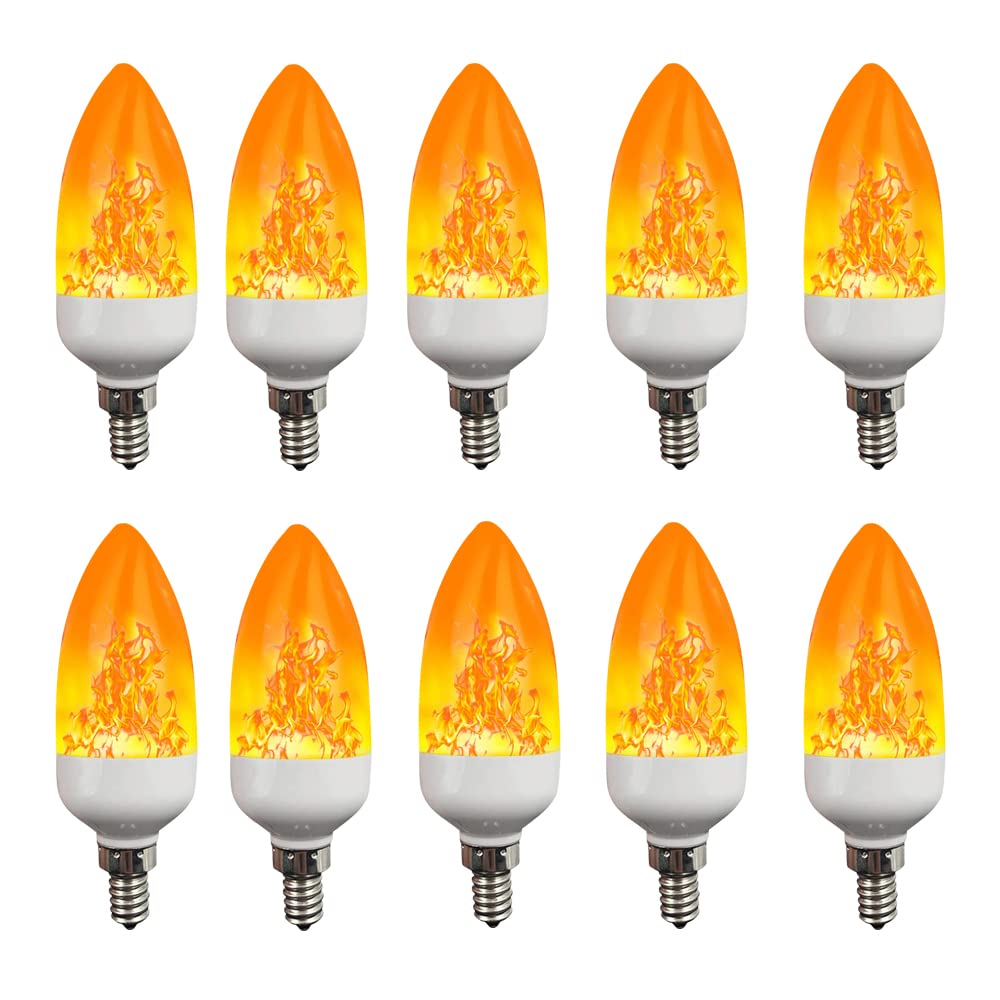 MUPOOFlame Effect Light Bulb,E14/E12 3W Flickering Light Bulbs, 3 Modes Candle Candelabra Fire Light Bulbs,for Home Garden Christmas Party Decoration (10PCS E12)