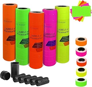 Colorful Price Labels - 50 Roll Labels with 5 Ink Wheels for Pricing & Expiration Date Stickers - Compatible with MX-5500, NEW-5500, MX-H813 and More - 1-Line Pricemarker Gun (5 Colors)