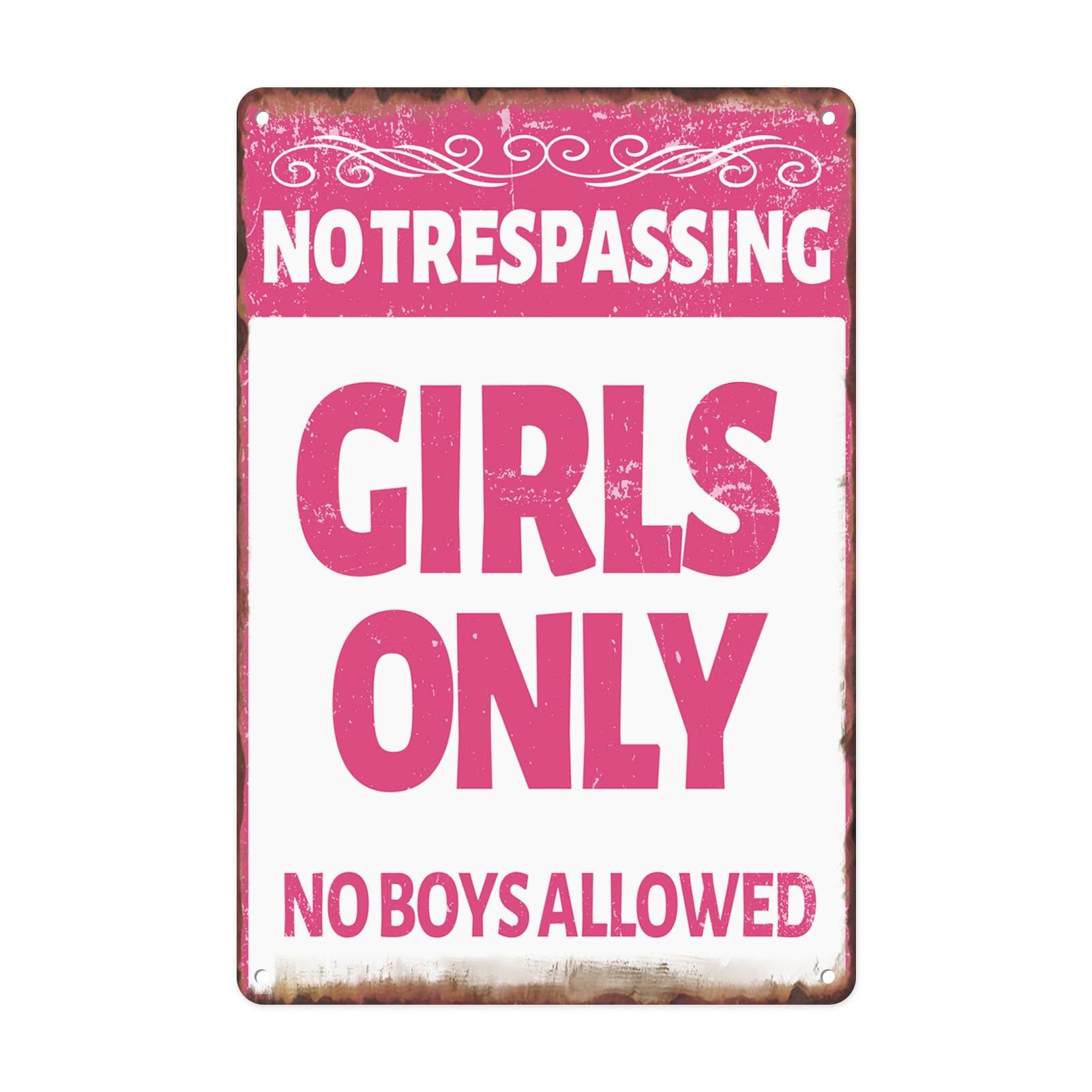 Girls Only No Trespassing Tin Sign, 12x8 Inch Wall Art