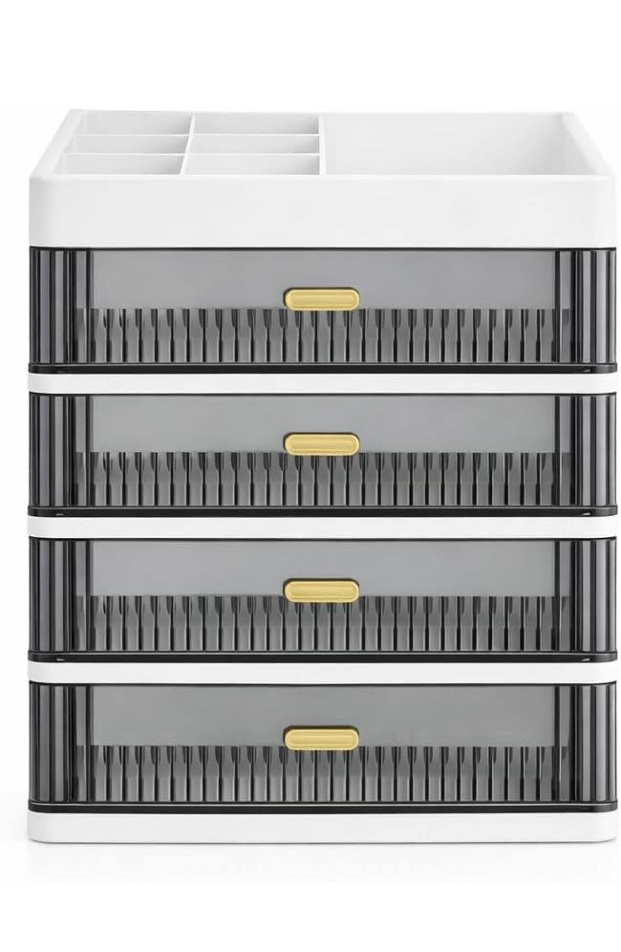 Agistar Makeup Organizer with 4 Sliding Drawers, Plastic Cosmetic Storage Box for Vanity, Skincare, Lipstick, Makeup Brushes, Nail Polish, Jewelry & Desktop Accessories, White (4 - Layer)