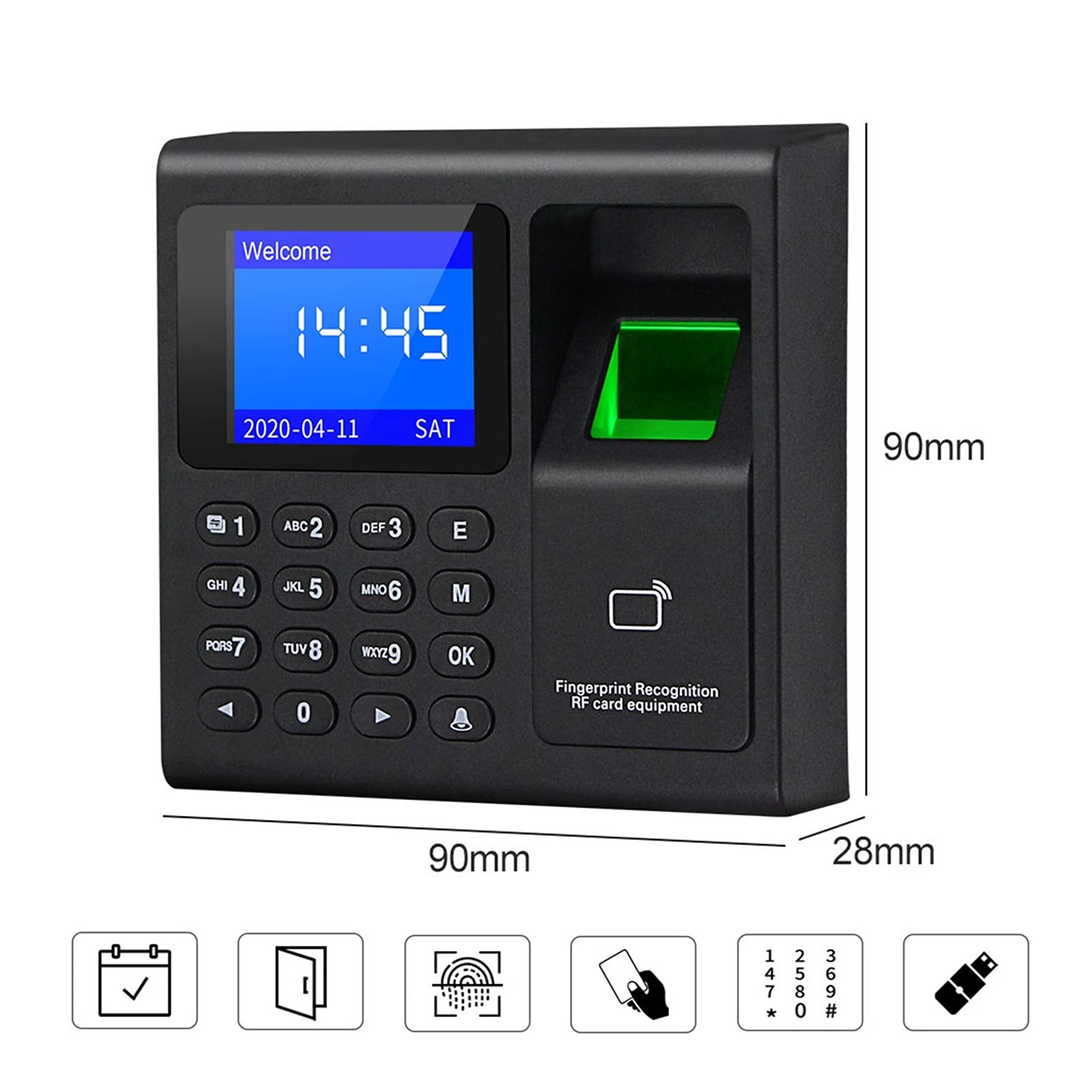 Orologio marcatempo per piccole imprese, di controllo del di controllo biometrico Tastiera USB di impronte digitali elettroniche Orario di presenze di orologio + 10pcs Keyfobs utilizzato in uffici, fa