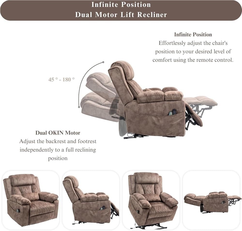 Electric Power Lift Recliner Sofa for Adults Elderly with Heat Massage USB Ports Extended Footrest Side Pockets Remote Control Comfortable Living Room Lift Chair